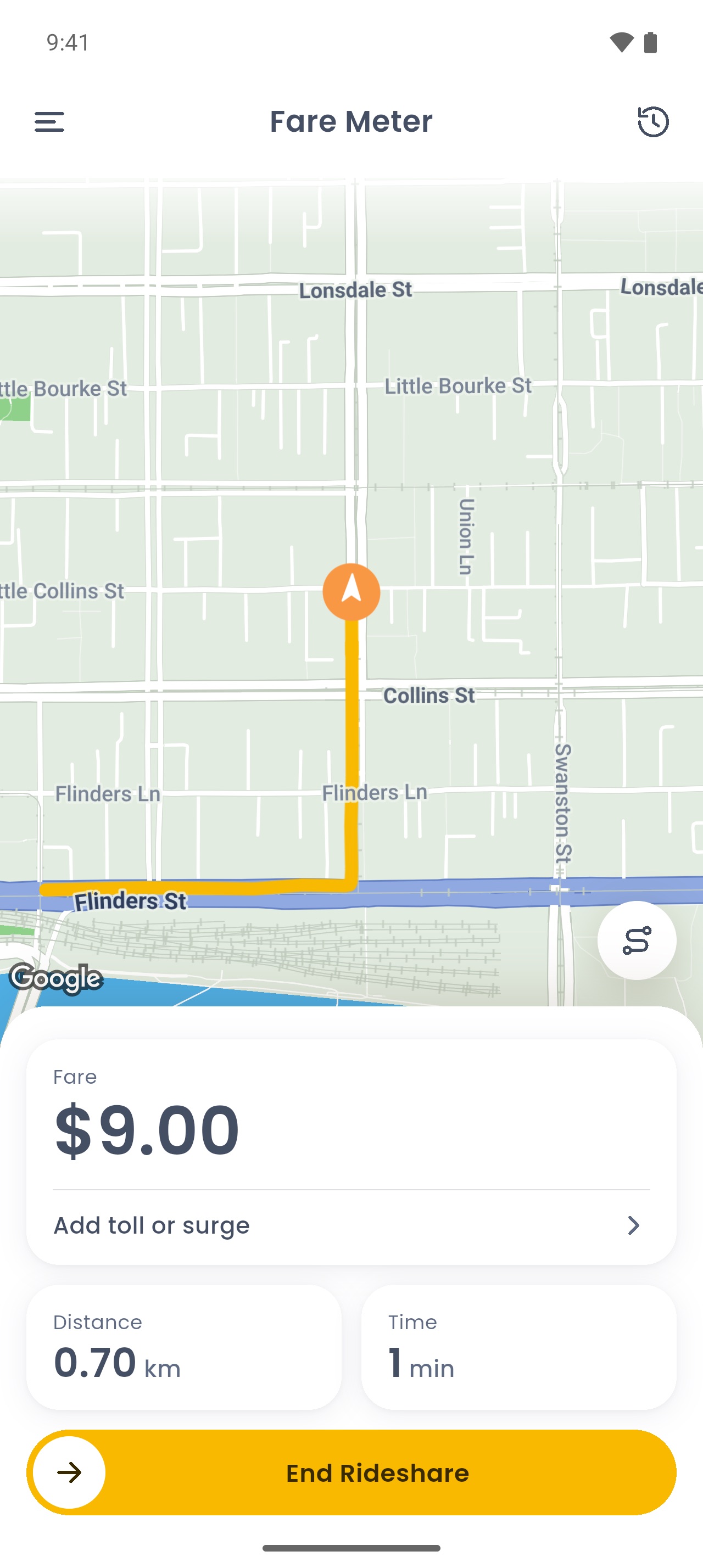 Fare Meter during a trip